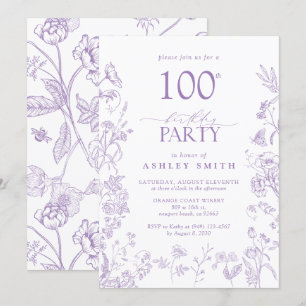 Invitation Floral victorien 100e fête d'anniversaire Lavande