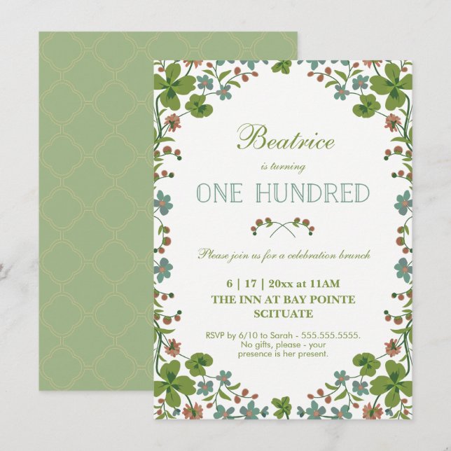 Invitation Floral vintage 100e anniversaire (Devant / Derrière)