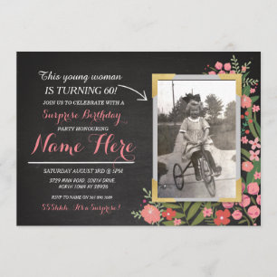 Invitation floral vintage d'anniversaire de photo