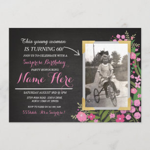 Invitation floral vintage d'anniversaire de photo