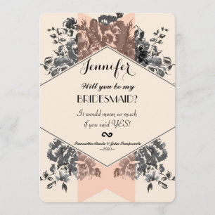Invitation Floral vintage et rayure de pêche