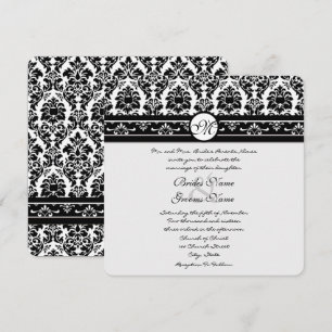 Invitation Floral Vintage noir et blanc Mariage damassé