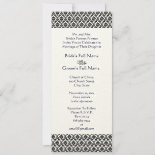 Invitation Floral Vintage noir et blanc Mariage damassé