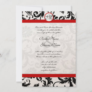Invitation Floral Vintage noir et blanc Mariage damassé