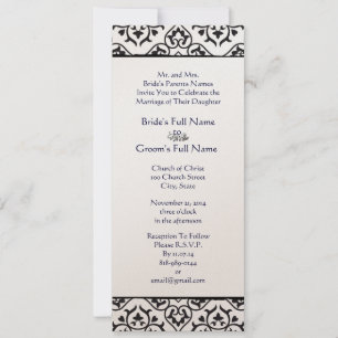 Invitation Floral Vintage noir et blanc Mariage damassé