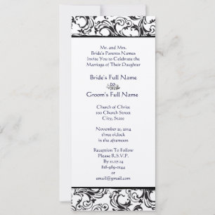 Invitation Floral Vintage noir et blanc Mariage damassé
