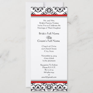 Invitation Floral Vintage noir et blanc Mariage damassé