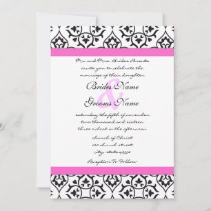 Invitation Floral Vintage noir et blanc Mariage damassé
