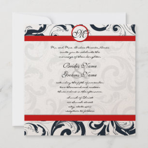 Invitation Floral Vintage noir et blanc Mariage damassé
