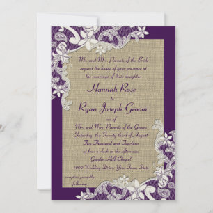 Invitation Floral Vintage pourpre et Burlap