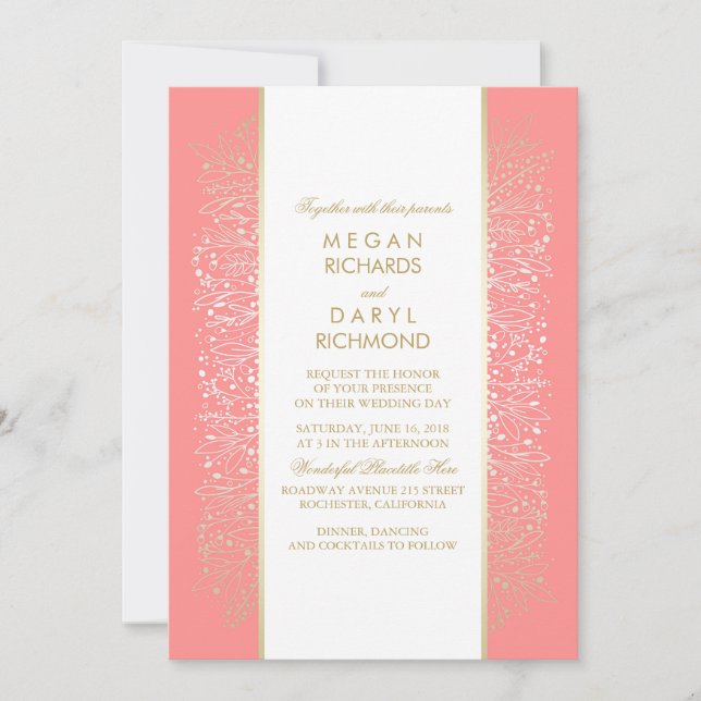 Invitation Floral Vintage rose or - Mariage botanique (Devant)