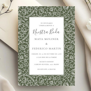 Invitation Floral Vintage Vert Nuestra Boda Mariage