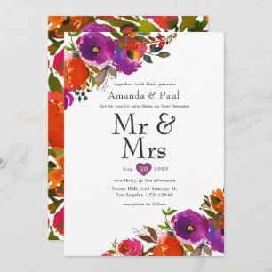 Invitation Floral violet et orange M. et Mme Mariage