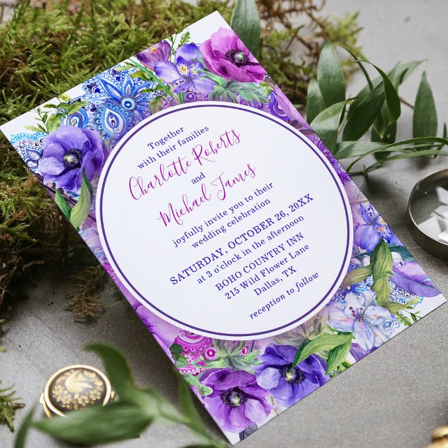 Invitation Floral violet Mariage d'aquarelle Paisley (Créateur téléchargé)
