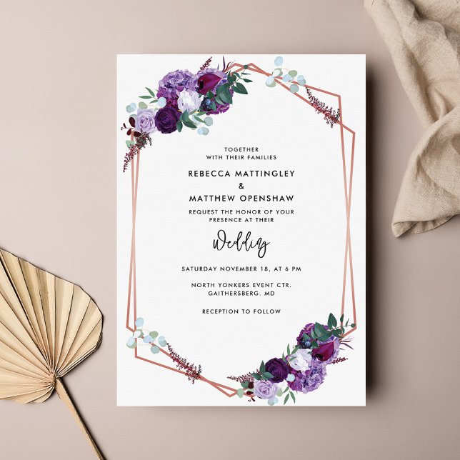 Invitation Floral violet Mariage de script botanique (Purple Floral Watercolor Script Wedding Invitation Card)