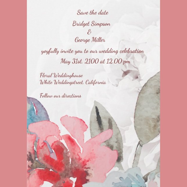 Invitation Floral watercolor (Floral watercolor wildflower rose wedding invitation with roses and wildflower peony)
