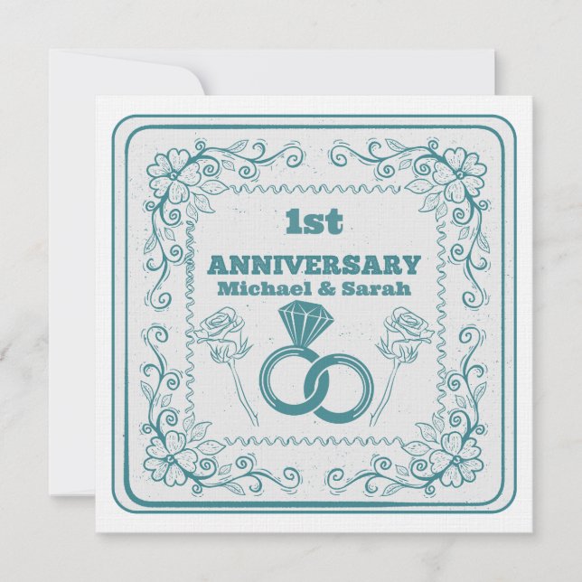 Invitation Floral wedding Anniversary Customizable year (Devant)