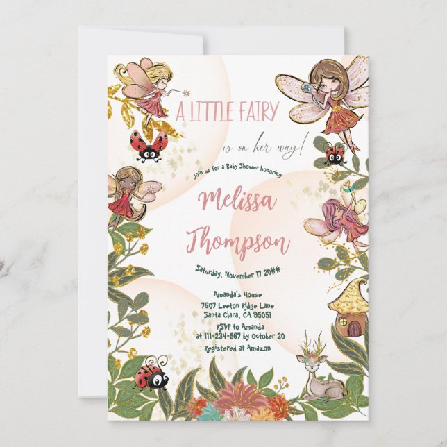 Invitation Floral Whimsical Enchanted Fairy Ladybug Deer (Devant)