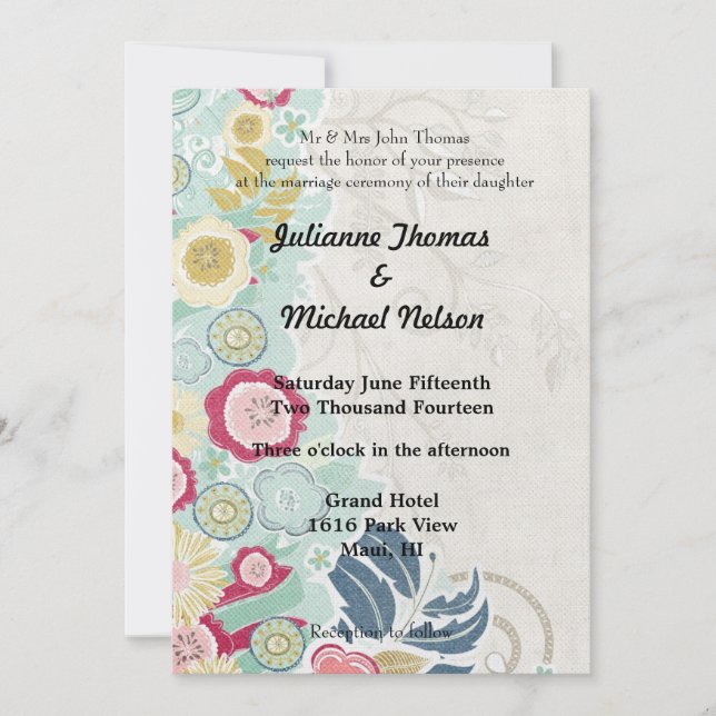 Invitation Floral Whimsy Mariage (Devant)