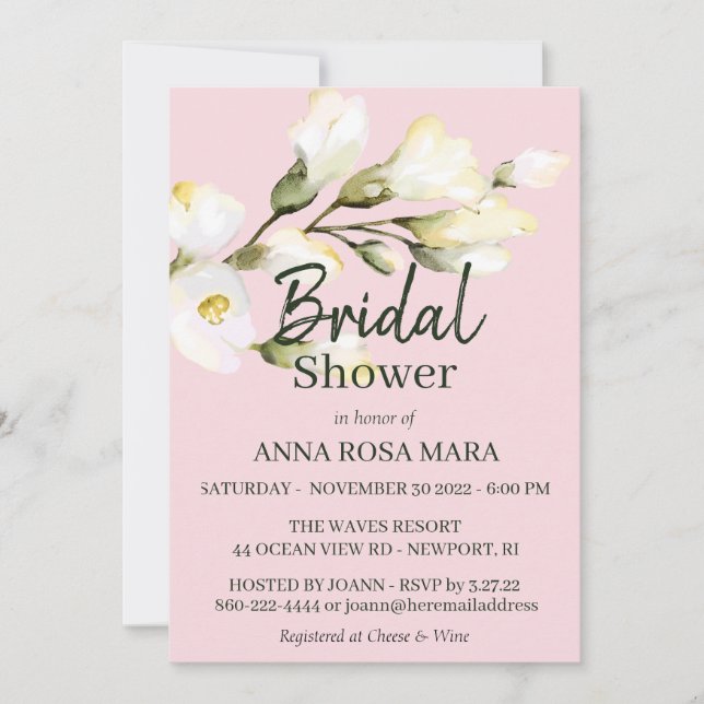 Invitation *~* Floral White Beach Rose aquarelle nuptiale Inv (Devant)
