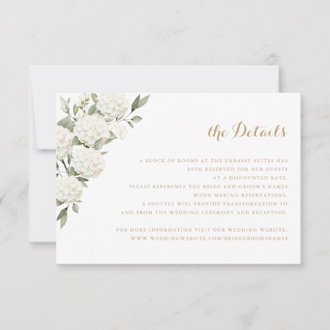 Invitation Floral White Hydrangea Greenery Détails du Mariage (Devant)