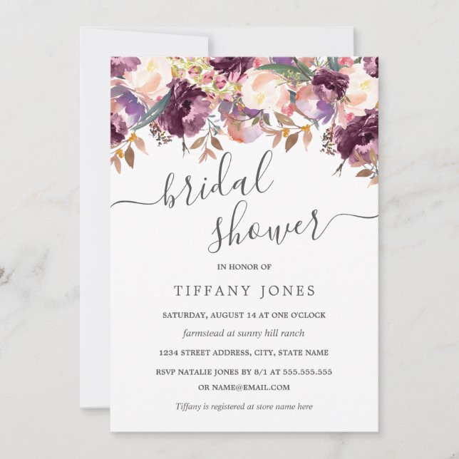 Invitation Floral Wild Bloom Violet Douche nuptiale Invitatio (Devant)