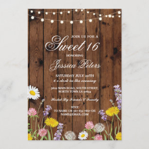 Invitation Floral Wild Flowers Rustic Sweet 16 Par