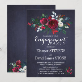 Invitation Floral Winter Navy Red Christmas Engagement Party