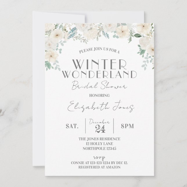 Invitation Floral Winter Wonderland Fête des mariées (Devant)