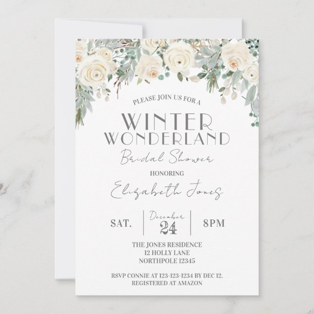 Invitation Floral Winter Wonderland Fête des mariées (Devant)