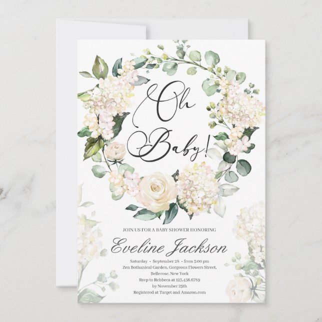 Invitation Floral Wreath Oh Baby shower (Devant)