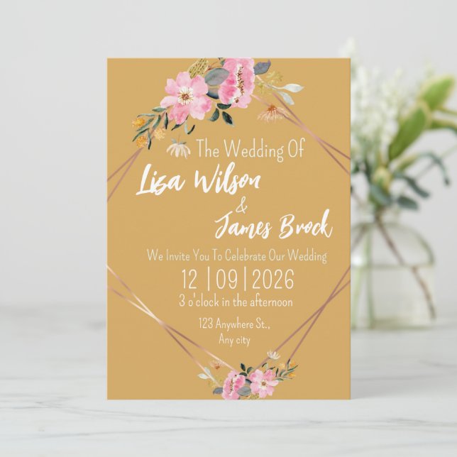 Invitation Floral yellow Rustic Wedding  (Debout devant)