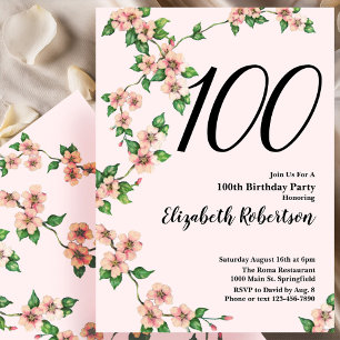 Invitation florale 100e anniversaire en rose