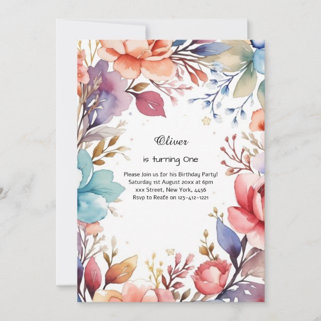 Invitation Florale 1er anniversaire (Devant)