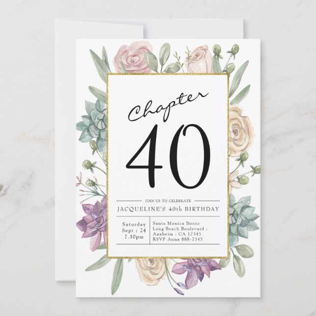 Invitation Florale 40e anniversaire (Devant)