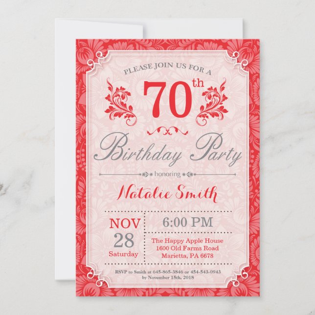 Invitation Florale 70e anniversaire Red for Women (Devant)