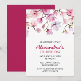 Invitation Florale 7e anniversaire Aquarelle rose