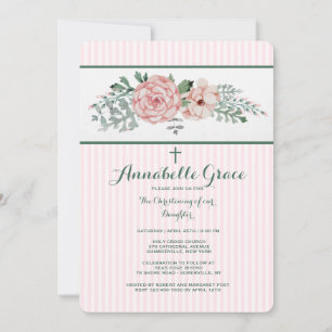 Invitation florale à rayures roses