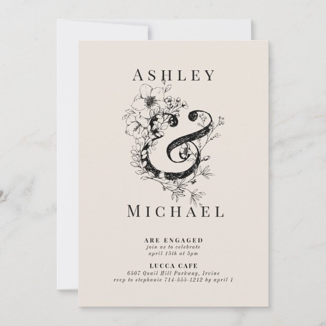 Invitation FLORALE AMPERSAND Blush Engagement (Devant)
