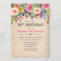 Invitation Florale Aquarelle 30e Anniversaire