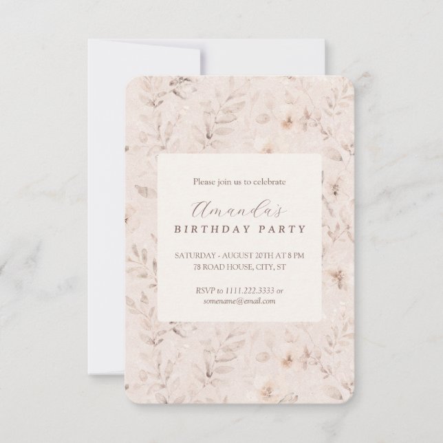 Invitation florale aquarelle douce beige neutre (Devant)