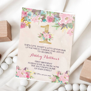 Invitation Florale Aquarelle pour le Premier Anniv