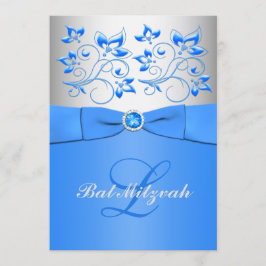 Invitation florale argentée bleue de bat mitzvah