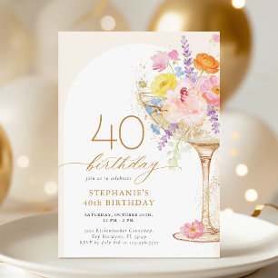 Invitation florale au champagne pour 40 ans