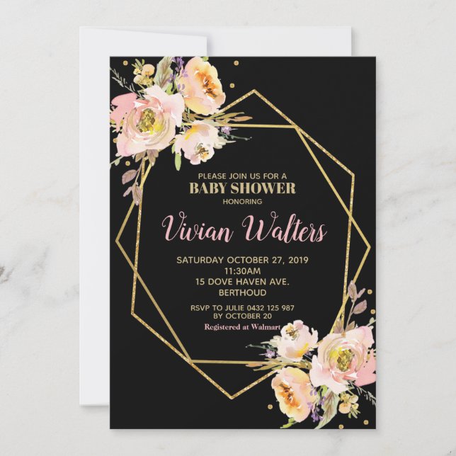 Invitation Florale Baby shower Girl Pink Blush (Devant)