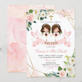 Invitation Florale Bautizo espagnol Twin Rose or