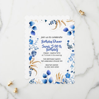 Invitation florale bébé bleu et argent modifiable,
