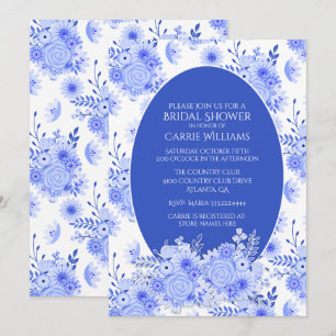 Invitation florale bleue et blanche de Fête de la