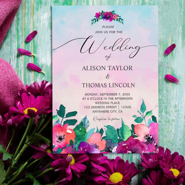 Invitation florale brillante et audacieuse (Bright & Bold Colorful Floral Invitation #watercolorflowers #brightinvitation)