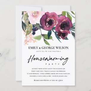 INVITATION FLORALE BURGUNDY BUNCH FLORAL HOUSEWARMINING PARTY